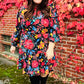 Lock Eyes Black Floral Sequin Print Ruffle Sleeve Frill Mock Neck Dress