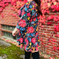Lock Eyes Black Floral Sequin Print Ruffle Sleeve Frill Mock Neck Dress