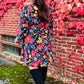 Lock Eyes Black Floral Sequin Print Ruffle Sleeve Frill Mock Neck Dress