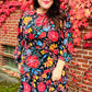 Lock Eyes Black Floral Sequin Print Ruffle Sleeve Frill Mock Neck Dress