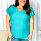 Eyes On You Teal Scalloped V Neck Tulip Sleeve Top