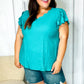 Eyes On You Teal Scalloped V Neck Tulip Sleeve Top