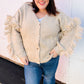Weekend Ready Oatmeal V Neck Fringe Chunky Cable Cardigan