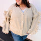 Weekend Ready Oatmeal V Neck Fringe Chunky Cable Cardigan