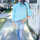 Elegant You Mint Frill Neck Back Button Ruffle Sleeve Blouse