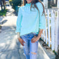 Elegant You Mint Frill Neck Back Button Ruffle Sleeve Blouse