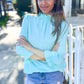 Elegant You Mint Frill Neck Back Button Ruffle Sleeve Blouse