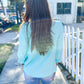 Elegant You Mint Frill Neck Back Button Ruffle Sleeve Blouse