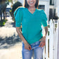 Be Bold Solid Emerald Shirred Puff Sleeve Sweater Top