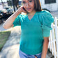 Be Bold Solid Emerald Shirred Puff Sleeve Sweater Top