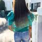 Be Bold Solid Emerald Shirred Puff Sleeve Sweater Top