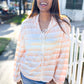 Embrace Joy Beige & Ivory Collar Stripe Bow Tie Terry Top