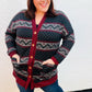 Classic Burgundy Holiday Print Button Cardigan
