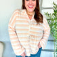 Embrace Joy Beige & Ivory Collar Stripe Bow Tie Terry Top