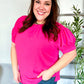 Perfectly You Solid Fuchsia Silk Shirred Cap Short Sleeve Blouse
