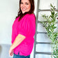 Perfectly You Solid Fuchsia Silk Shirred Cap Short Sleeve Blouse