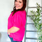 Perfectly You Solid Fuchsia Silk Shirred Cap Short Sleeve Blouse
