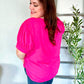 Perfectly You Solid Fuchsia Silk Shirred Cap Short Sleeve Blouse