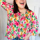 Pretty In Pink Watercolor Floral Yoke Tie Top