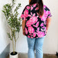 Tropical Vibes Black & Hot Pink Floral V Neck Top