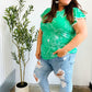 Follow Me Emerald Floral Ric Rac Trim Flutter Sleeve Top