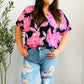 Tropical Vibes Black & Hot Pink Floral V Neck Top