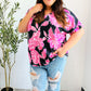 Tropical Vibes Black & Hot Pink Floral V Neck Top