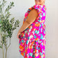 Look of Love Fuchsia Abstract Floral Print Smocked Ruffle Sleeve Dress