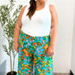 Summer Vibes Green & Orange Abstract Print Smocked Palazzo Pants