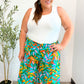 Summer Vibes Green & Orange Abstract Print Smocked Palazzo Pants