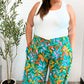 Summer Vibes Green & Orange Abstract Print Smocked Palazzo Pants
