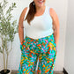Summer Vibes Green & Orange Abstract Print Smocked Palazzo Pants
