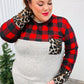 All Of Me Grey & Red Plaid Animal Print Pocketed Top
