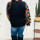 Diva Dreams Black Floral Sequin Mesh Sleeve Rib Knit Top