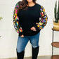 Diva Dreams Black Floral Sequin Mesh Sleeve Rib Knit Top