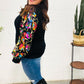 Diva Dreams Black Floral Sequin Mesh Sleeve Rib Knit Top