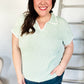 Weekend Ready Sage Collar Notch Neck Waffle Knit Top