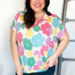 Spring Vibes Multicolor Floral Collar Notch Neck Waffle Knit Top