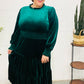 Holiday Dreaming Hunter Green Velvet Mock Neck Smocked Waist Dress