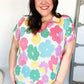 Spring Vibes Multicolor Floral Collar Notch Neck Waffle Knit Top