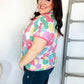 Spring Vibes Multicolor Floral Collar Notch Neck Waffle Knit Top