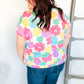 Spring Vibes Multicolor Floral Collar Notch Neck Waffle Knit Top