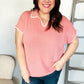 Weekend Ready Coral Collar Notch Neck Waffle Knit Top