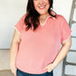 Weekend Ready Coral Collar Notch Neck Waffle Knit Top