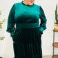 Holiday Dreaming Hunter Green Velvet Mock Neck Smocked Waist Dress