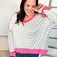 Weekend Ready Heather Grey Stripe Hi-Lo Out Seam Stitch Pullover