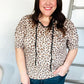 Everyday Animal Print Collar Notch Front Tie Knit Top