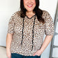Everyday Animal Print Collar Notch Front Tie Knit Top