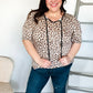 Everyday Animal Print Collar Notch Front Tie Knit Top