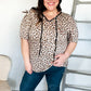 Everyday Animal Print Collar Notch Front Tie Knit Top